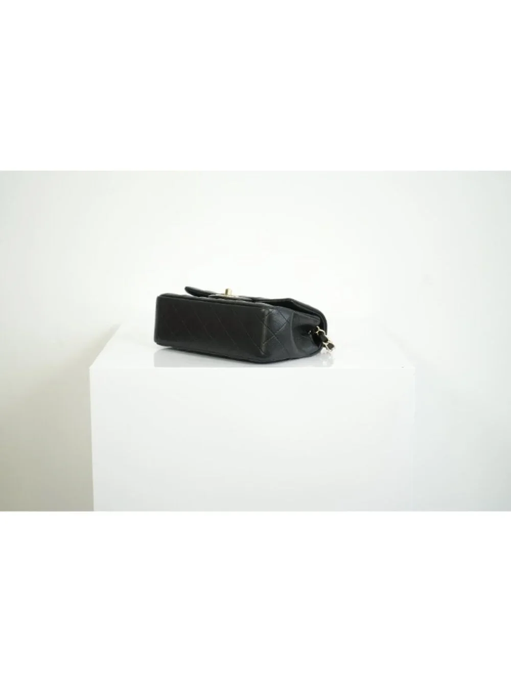 Chanel Mini Classic Black Lambskin W/Champagne Gold Flap Bag Full Set